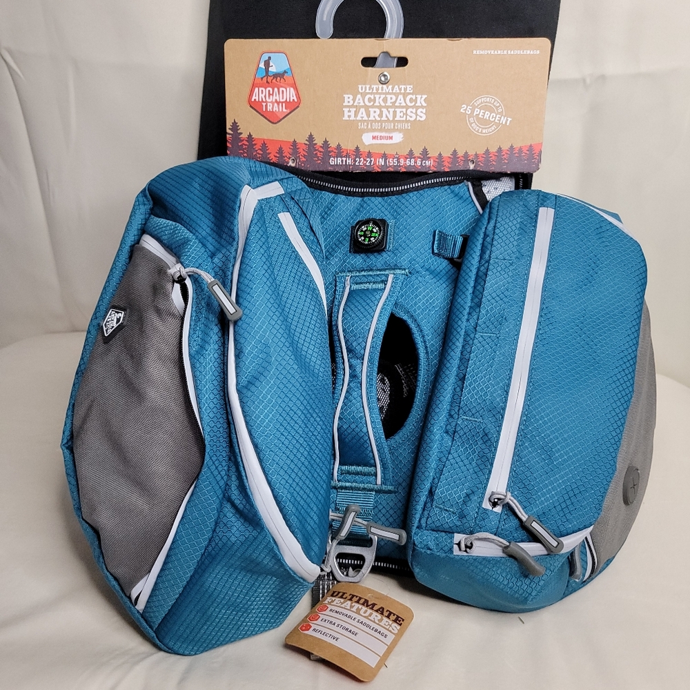 Arcadia Trail Dog Harness w/ 2 Saddlebags Size Medium Dark Teal NEW - Picture 10 of 10